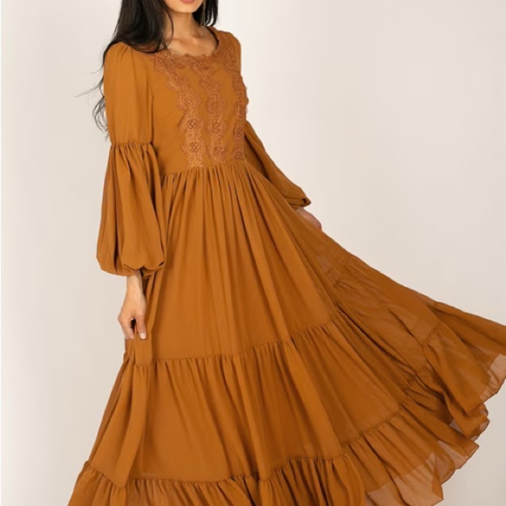 Joyfolie Margery Marigold chestnut Boho lace flowy ruffle Girl Dress Size 14 NEW - Picture 7 of 12